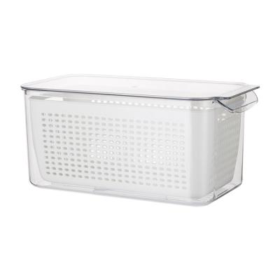 China Sustainable Rectangle Wash Drain Basket Kitchen Fruit Vegetable Food Storage Container Plastic for sale