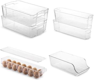 China 6pcs Refrigerator Bins BPA Free Freshness Preservation Stackable Kitchen Food Storage Container Set With Clear Handle Fridge Organizer for sale