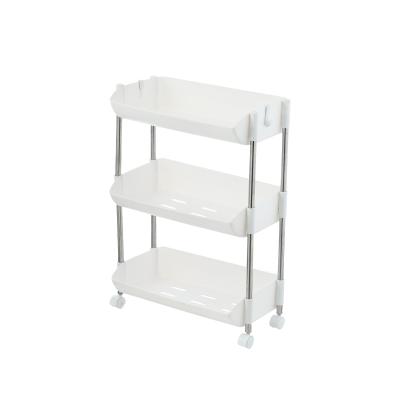 China Household Sustainable Kitchen Plastic 3 Layer Storage Rack Shelf With Wheels for sale