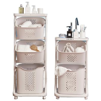 China High Quality Sustainable Bathroom Kitchen Laundry Basket Storage Plastic Storage Rack With Wheels for sale