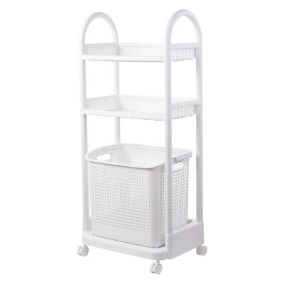 China 2021 New Design Laundry Storage Rack Movable Storage Cart Viable Dirty Plastic Laundry Hamper for sale