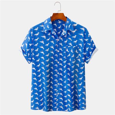 China Summer Breathable Graffiti Print Breathable Hawaiian Print Beach Short Sleeve Casual Slim Fit Blouse Tops Shirt Dress Shirts For Men for sale