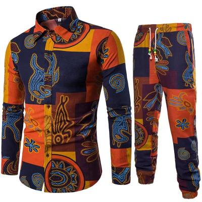 China Spring and Autumn New Products Hot Sale Wholesale Men's Foreign Trade Long Sleeve Anti-Static Floral Shirt Set for sale