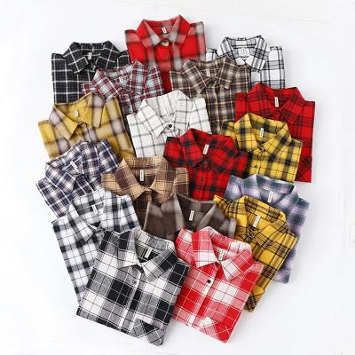 China Plaid Flannel Anti-pilling Female Blouses Loose Long Sleeve Women Shirt, Plus Size Fashion Shirt for sale