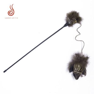 China Hot Selling Viable Natural Feather Owl Cat Puzzle Stick Toy Pet Toy For Cat for sale