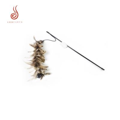 China Viable High Quality Natural Pheasant Feather Cat Puzzle Stick Toy Feather Toy For Cat for sale