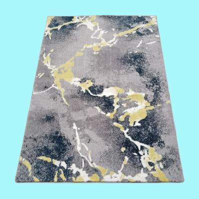 China Power washable loomed gold and gray marbleized design soft microfiber hand rug for sale