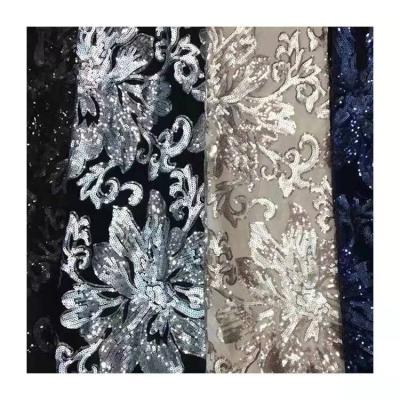 China Breathable Silver Embroidered Lace Fabric Velvet Embroidered Lace Fabric New Embroidered Lace Fabric Design Embroidered Sequin African Wedd for sale