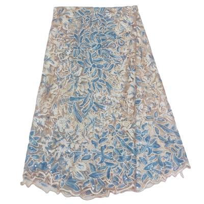 China Hot Embroidered Lace Tulle Sequin Fabric 2022 3mm Multicolor High Density Breathable Luxury Embroidery In Africa for sale