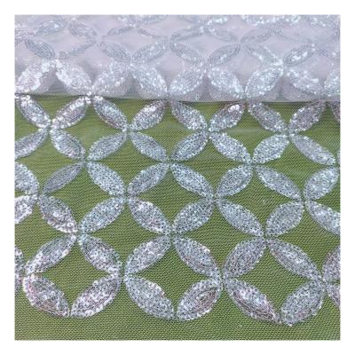 China White Super Shiny Crystal Breathable Latest Sequin Embroidered Lace Suits Wedding Party Embroidered Fabrics for sale