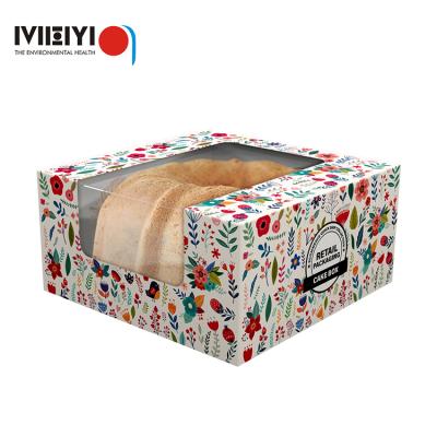 China Recyclable Hot Sale Custom Logo Printing Biodegradable Bakery Take Out Cake Packaging Paper Box With Clear Window for sale