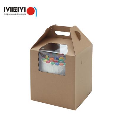 China Recyclable Fancy Design Kraft Paper Cake Packing Box With Handle for sale