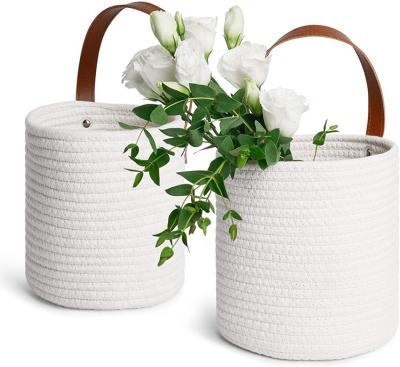 China Durable Nordic Style Balcony Hanging Basket Natural Storage White Flower Pots Hanging Baskets for sale