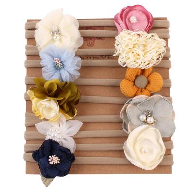 China Cute 10 Pieces/Set Elastic Nylon Handmade Hairband Baby Headbands and Bows with Headband Packaging Cards for sale