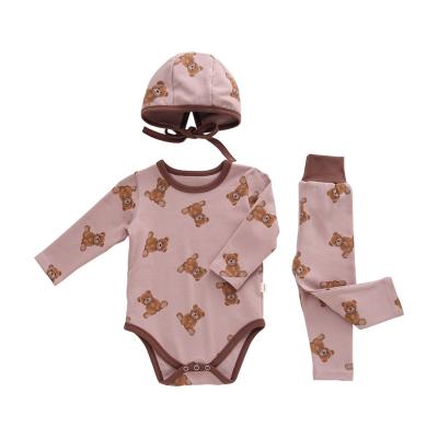 China Popular Hot Sales Baby Clothes Three-Piece Suit Tummy-protective Triangle Baby Pants High Waist Cotton Print Long Sleeve Romper for sale