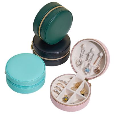 China Round Jewelery Storage Box PU Leather Jewelry Packaging Box For Teenage Girl Wife Women Jewelry Organizer Storage Box Necklace Rings Bracelet Holder earings for sale