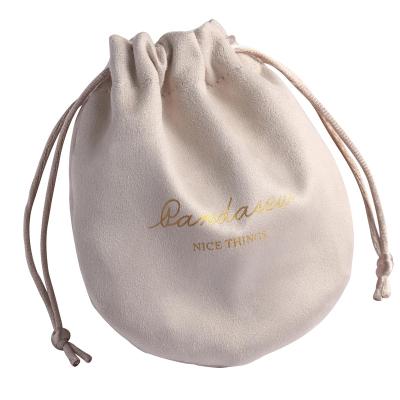 China Recyclable Drawstring Tote Bag High End Printing Suede Round Bottom Jewelry Bag Jewelry Storage Drawstring Custom Pouch for sale