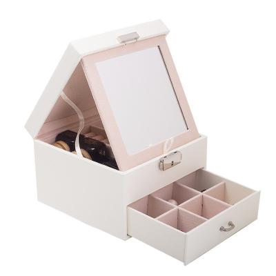 China Wholesale Gift Contracted Customized Pendant Storage Box Necessary Double Leather Jewelry Box Multifunctional Earring Storage for sale