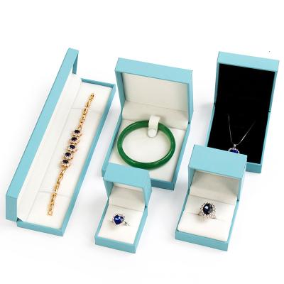 China Wholesale custom contracted logo paper jewelry box contracted sky blue earrings bracelet necklace ring box for sale