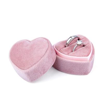 China Low Moq Wholesale Price Elegant Custom Made Luxury Heart Shape Ring Box Double Velvet for sale