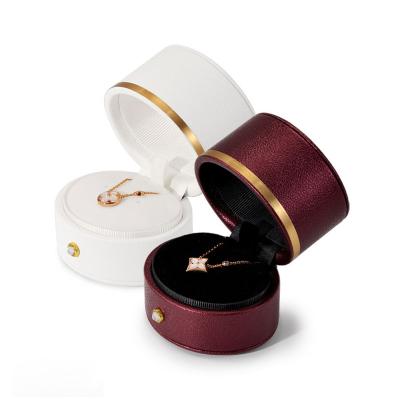 China White And Red Round Necklace Box Plastic+Leather Jewelry Box With Custom Logo Sliding Necklace Earring Box for sale