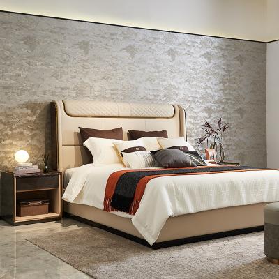 China Modern luxury aparthotel luxury villa bedroom furniture Welliton OEM ODM Italy style leather queen size bed for sale