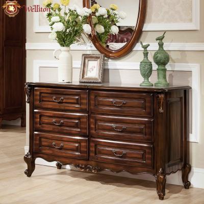 China Welliton OEM&ODM solid wood soliwood mirrored dresser vanity table D603-7 berdroom furniture 6 drawers dresser set for sale