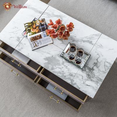 China Welliton OEM&ODM luxury modern marble&wood coffee table set N802-129 minimaiist solid wood wodden coffe table living room furniture for sale