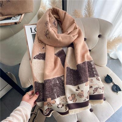 China Female Design Stoles 2022 Winter Women Scarf Pashmina Shawl Cashmere Scarves Ladies Acrylic Print Luxury Thick Warm Blanket for sale