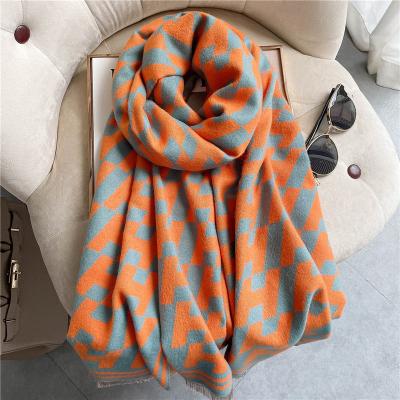 China Women's Acrylic Scarf Winter Hot New Arrive Long Letter H Pattern Pashmina Wool Famous Female Shawls Style Designer Scarves for sale