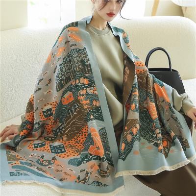 China 2022 Wholesale Women Acrylic Winter Scarf Cashmere Pashmina Shawls Wraps Luxury Designer Brand Large Blanket For Keep Warm for sale