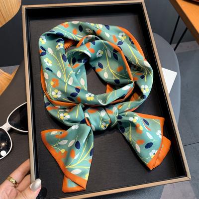 China Long 2022 Floral Print Scarf Silk Skinny Women Fashion Hair Bands Headband Neck Tie Neckerchief Female Wrist Bag Wrap Headscarf Bandana for sale