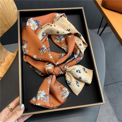 China Skinny Scarf Women Long Floral Print Hair Silk Bands Fashion Ribbons Headband Wraps Bandana Neck Tie Scarves Neckerchief 2022 for sale