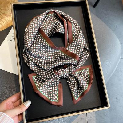 China Elegant Long Plaid Scarf Silk Skinny Women Fashion Hair Bands Ribbon Bandana Neck Scarves Ladies Foulard 2022 Headband Wrist Bag Wraps for sale