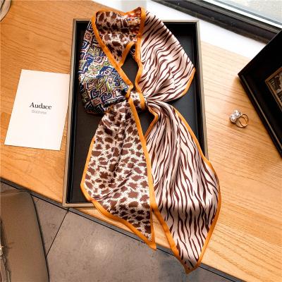 China 2022 Silk Skinny Bandana Accessories Lady Wrap Headband Long Leopard Scarf Women Hair Scrunchies Ribbon Neck Tie Office Foulard for sale