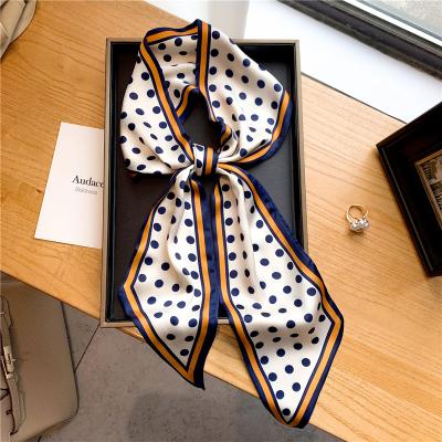 China Long Wave Dot Print Skinny Scarf Women Hair Band Female Headscarf 2022 Bandana Hair Scrunchie Ribbons Headband Silk Small Scarves New for sale