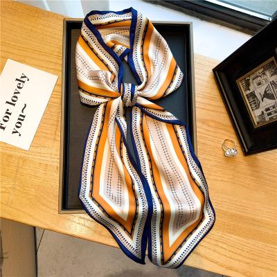 China Female Bandana Hair Scrunchies Long Head Scarf Women Hair Ribbon Bands Luxury Striped Silk Skinny Foulard Lady Wrap Neck Tie new for sale