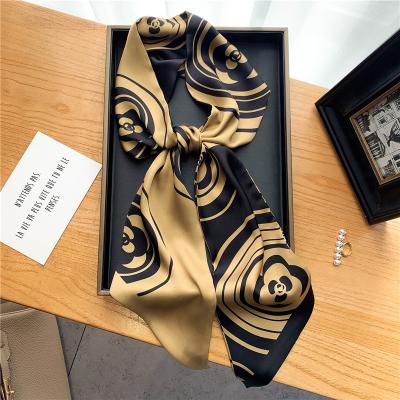 China Long 2022 Design Hair Scarf Women Headband Neck Tie Neck Tie Silk Skinny Bag Wrap Bands Luxury Bandana Female Print Hair Accessories for sale