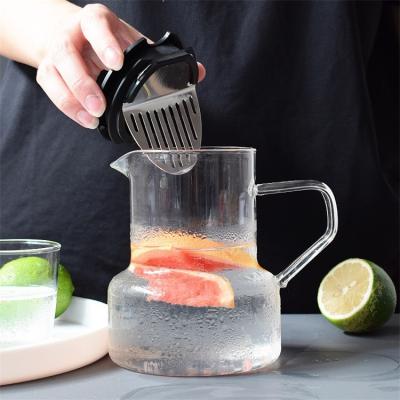 China Sustainable Heat Resistant Transfarent Glass Water Coffee Jug With Strainer Cover for sale