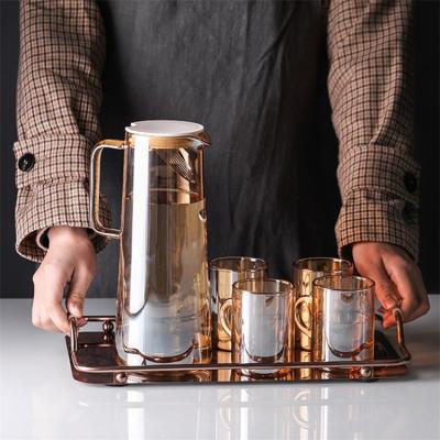 China Viable New Design Hot And Cold Water Jug/Glass Water Pitcher Jug 1Pc 6 Pcs Drinking Glass Cups Drinkware Set for sale