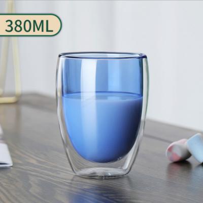 China Reusable Porcelain Viable Supplier Handmade Color Double Layer Glass Mug for sale