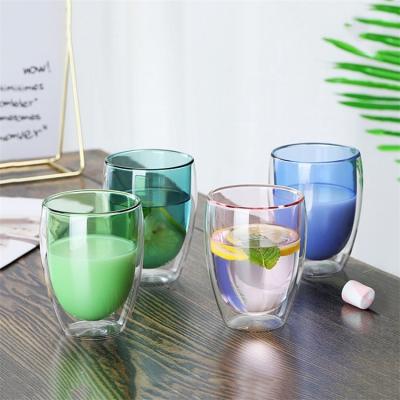 China Sustainable Handmade Glass Cup Tea Set Double Wall Drink 380ml Double Wall Coffee Mug for sale