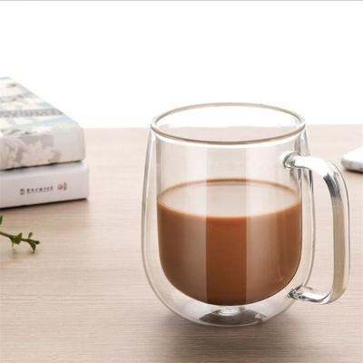 China Double Design Durable Heat Resistant Reusable Clear Glass Wall Coffe Cup Glass Drinking for sale