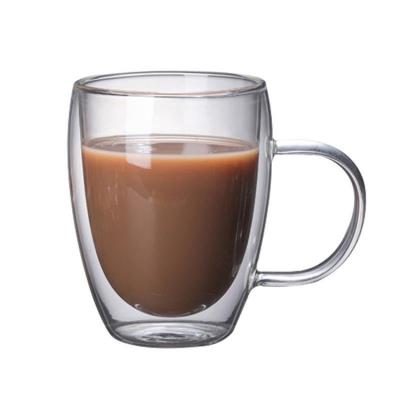 China 350ml Sustainable Borosilicate Double Wall Glass High Quality Clear Reusable Coffee Mug With Handle for sale