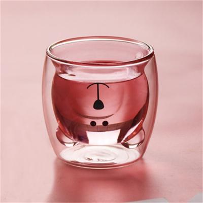 China Sustainable Wholesale Cartoon Bear Kid Small Borosilicate Double Wall Glass Cup For Milk for sale