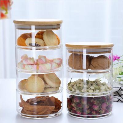 China Heatable Customize Stackable Combination Storage Container Large Jar Glass With Bamboo Lid for sale