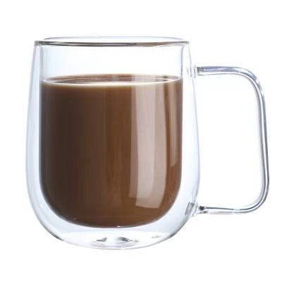 China Sustainable Wholesale transparent band put high borosilicate glass double cup household drinking cup coffee juice cup for sale