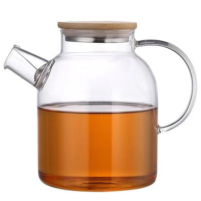 China Sustainable Wholesale transparent high borosilicate glass teapot water tea inflicter fruit tea cold water kettle for sale