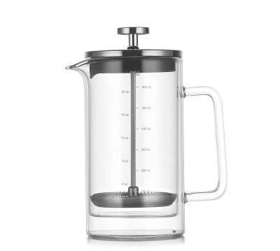 China Sustainable Hot sale double layer law press pot glass coffee pot household coffee utensils French filter pressure hand brewing pot for sale