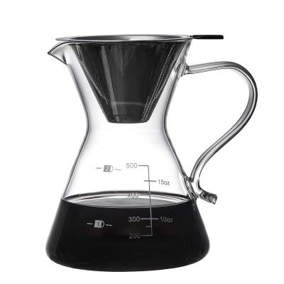 China Sustainable Wholesale glass hand brewed coffee pot high borosilicate glass sharing pot household glass coffee utensils for sale